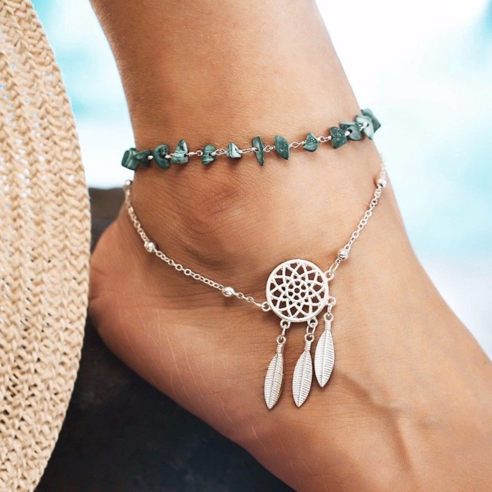 Dreamcatcher Stone Beaded Gypsy Silver Anklet